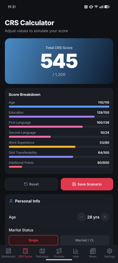 CRS Calculator screenshot